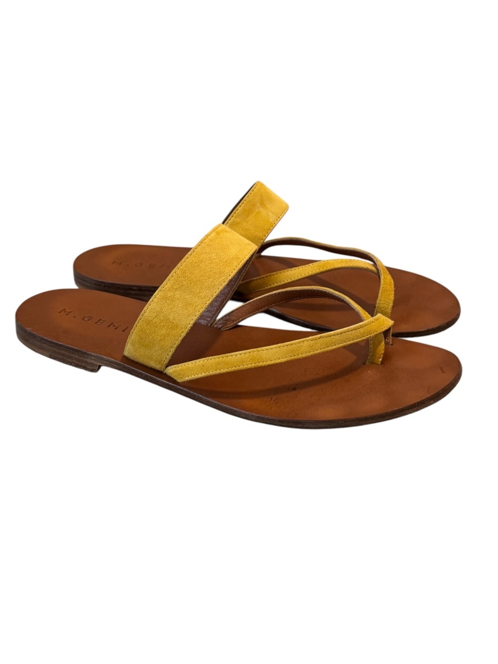 M.Gemi The Medio Sandals Flats Yellow Suede Brown Leather Italy Size 9 / 40